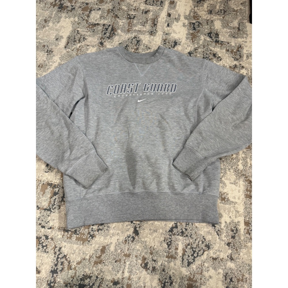 Nike Mens Coast Guard Center Swoosh Fleece‎ Crew Sweatshirt Gray Medium